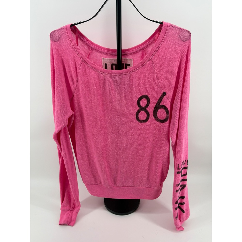 Victoria's Secret PINK Pullover Sweatshirt Hot Pink 86 Graphic Top Women's Small